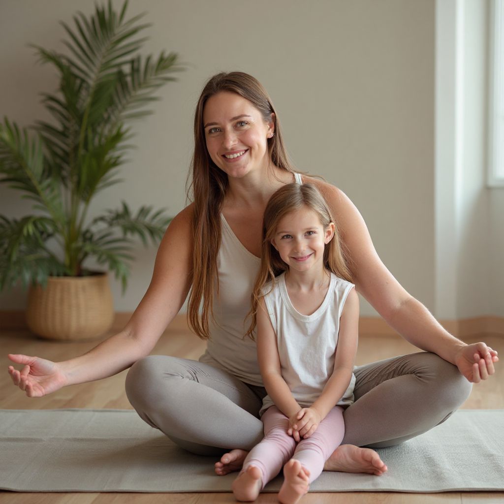 Mother and daughter practicing yoga